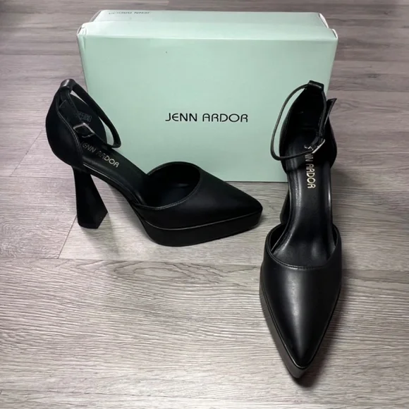 Jenn Ardor Pointed Toe Platform Block High Heels with Ankle Strap, Black - 6.5 - Picture 2 of 13